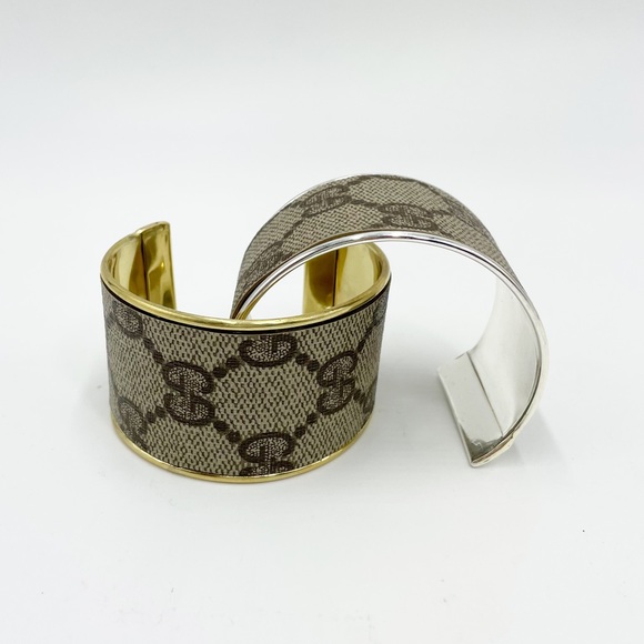 Gucci Monogram Wide Cuff Bangle in Gold - Picture 10 of 11